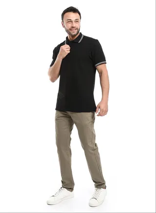 Straight Fit Gabardine Pants With Side Pockets 