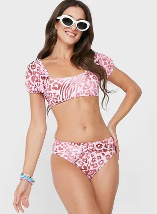 Square Neck Printed Bikini Set 