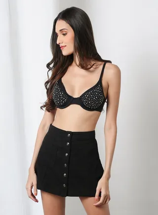 Studded Bikini Top Black 