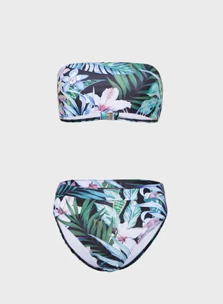 Floral Bandeau Bikini Top & High Waist Bottoms 