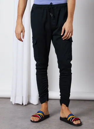 Haddon Cargo Drawcord Hem Joggers Black 
