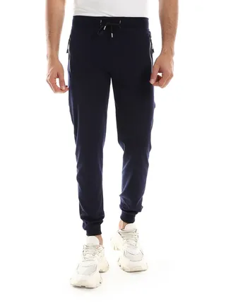 Detailed Casual Sweatpants With Zipper Pockets And Silver Tape 