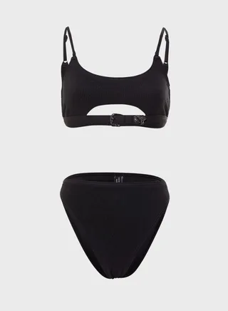 Buckle Detail Ribbed Bikini Set 
