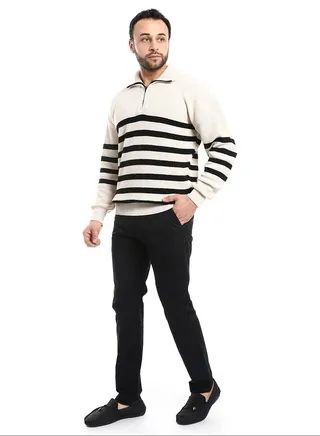 Regular Fit Slash Pockets Plain Black Gabardine Pants 
