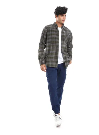 Navy Blue Plain Regular Cargo_Blue 