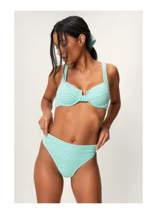 Gingham Print Structured Bikini 3 Piece Set 