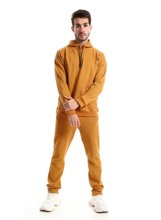 Elastic Waist With Drawstring Camel Pants 