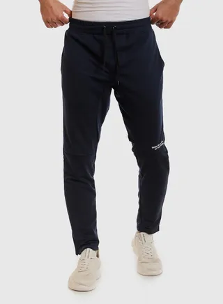 Zipper Trim Regular Fit Pants - Navy Blue 