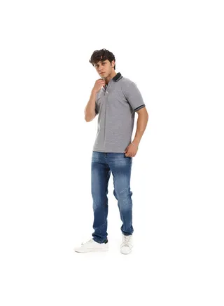 Fly Zipper Button Closure Medium Blue Jeans-Blue 