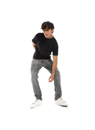Light Grey Scratched Regular Jeans-Light Gray 
