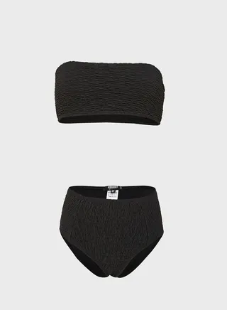 Crinkle Bandeau Bikini Top & High Leg Bottoms 