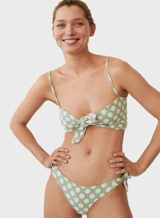 Knot Front Polka Dot Bikini Top 
