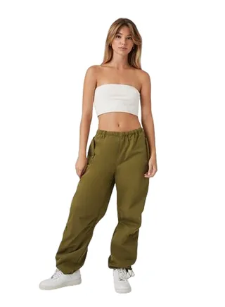 Twill Wide-Leg Parachute Pants 