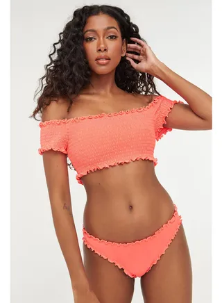 Cheeky Frill Hem Bikini Bottom Orange 