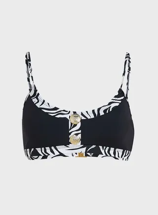 Button Detail Strappy Bikini Top 