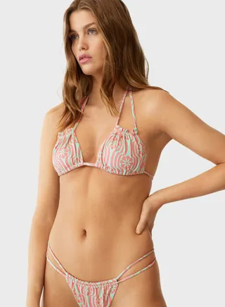 Strappy Printed Bikini Bottom 