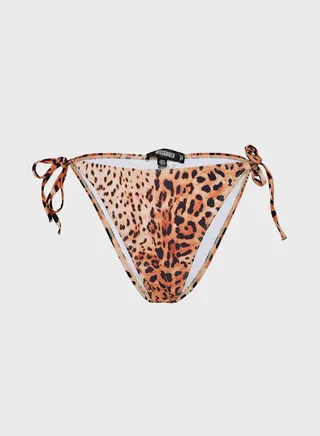 Natural Leopard Bow Front Bikini Bottom 
