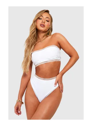 Mesh Detail Bandeau High Waisted Bikini Set 