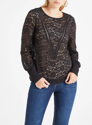 Open Lace Blouse Black 