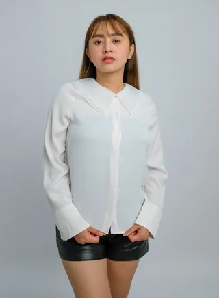 Women’s Wing Collar Neck Button Down Shirt in Orchid Ice 