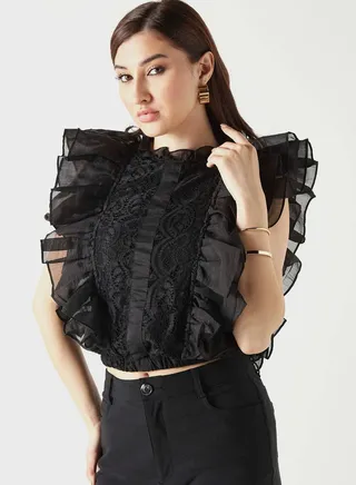 Ruffle Sleeve Embroidered Top 
