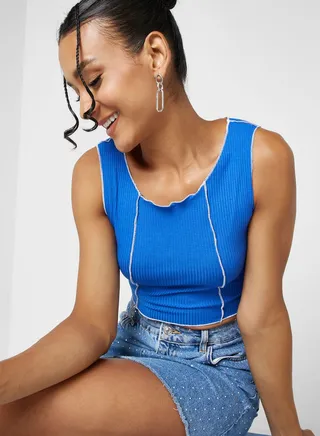 Contrast Seam Detail Ribbed Vest 