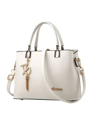 Tassel Pendant Shoulder Bag White/Gold 