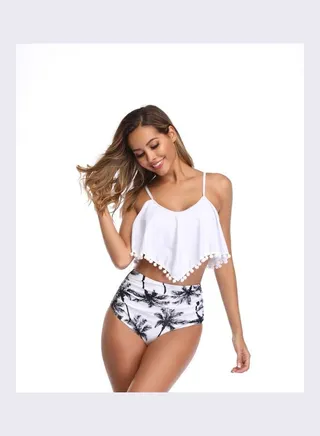 2-Piece Printed High Waist Flouncy Swimwear Set multicolour 