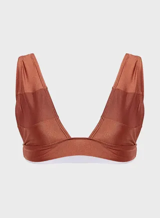 Wide Strap Contrast Panelled Bikini Top 