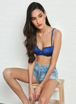 Ruffle Trim Bikini Top Indigo 