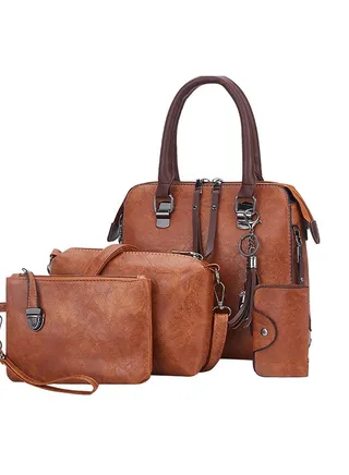 4-Piece Double Zipper Bags Brown 