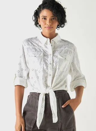 Open Work Tie Detail Shirt 