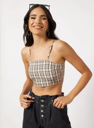 Charl Plaid Print Crop Top 