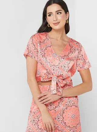 Printed Tie Detail Top 
