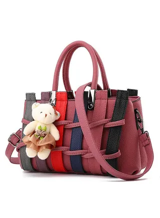 New Women's Bag,Lychee Grain Leather Shoulder Bag,Hardware Buckle,Send A Small Bear Pendant,A Gift For Female Friends,Loved Ones 