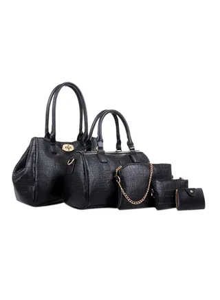 5-Piece Crocodile Pattern Bags Black 