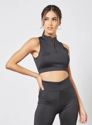 Cropped Zipper Vest Black 
