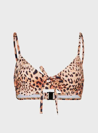 Natural Leopard Bow Front Bikini Top 