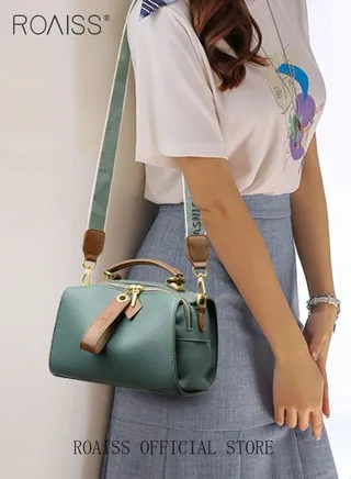 Women's New Fashion Bags Soft Leather Simple Classic Crossbody Bag Double Layer Compartment Zippers Closure Handbag Boston Bag 