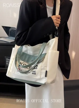 Large Capacity Shoulder Bag  Durable Macaron Color Scheme Smooth Zipper Tote Bag 