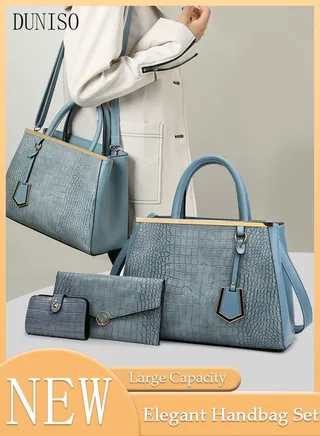 3 Pieces Shoulder Bag Set for Women Multipurpose Faux Leather Vintage Crossbody Bag Clamshell Design Small Purse Mini Card Holder for Ladies Fashion Travel Tote Bag Handbags 