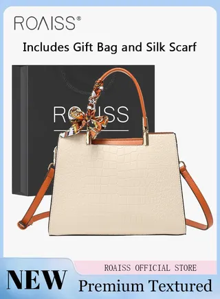 Stylish Textured Handbag for Women Exquisite Crossbody Shoulder Bags with Silk Scarf and Gift Bag Ladies Elegant Clutch Gift for Mom Wife Bridal Suitable for Birthday Anniversary and Wedding 