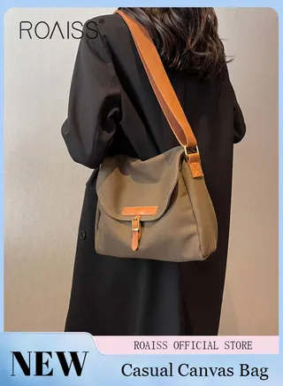 Women's Canvas Bag Large Capacity One Shoulder Messenger Tote Bag Casual Solid Color Versatile Work Commuting 
