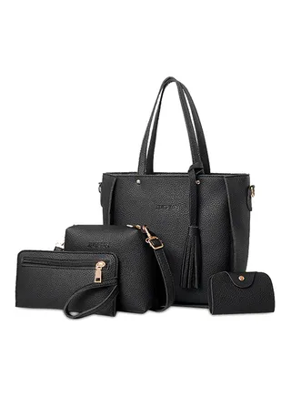 4 Pieces Tassel Bag Set Black 