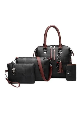 4 Piece Snake Pattern Handbag Set Black 