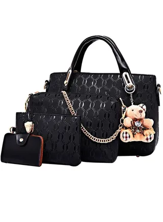 4 PCS Top Handle Satchel Handbag Set Large Tote Purse Shoulder Bag Card Holder 