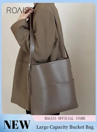 Women PU Leather Shoulder Bag Large Capacity Fashionable and Versatile Crossbody Bag Casual Daily Shoulder Bag Bucket Bag 