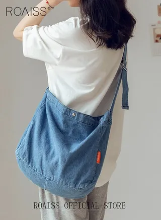Women Casual Single-Shoulder Crossbody Bag Denim Student Ba Oversized Lazy Style with Large Capacity 