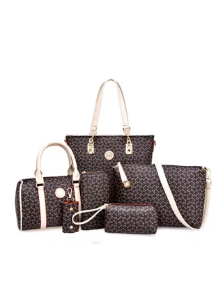 6 Pack Printed Shoulder Bag Set Multicolour 