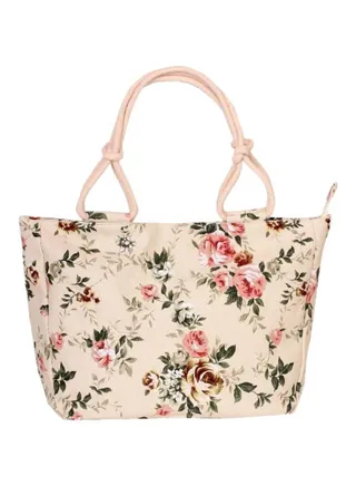 Floral Printed Shoulder Bag Beige/Pink/Green 